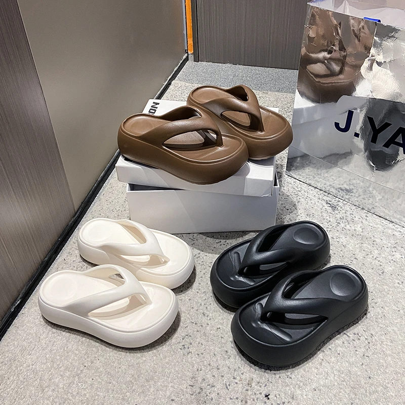 Женские повседневные сандалии из ЭВА, увеличивающие рост, нескользящая толстая подошва, трендовые домашние и уличные тапочки 2023, однотонные цвета тай-дай