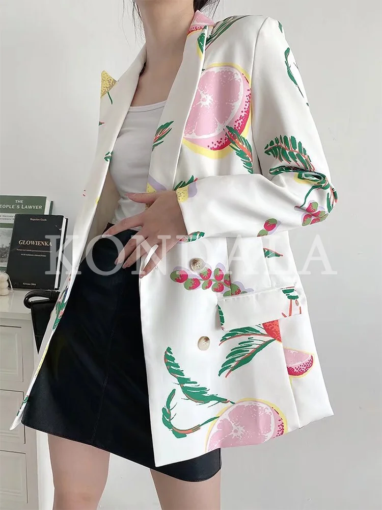 KONDALA Women Leisure Fruit Print Blazer Elegant Holiday Double Breasted Blazers 2026 Spring Unique Trendy Commute Cute Blazer