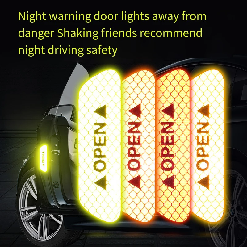 4Pcs/set Car Door Stickers Universal Safety Warning Mark OPEN High Reflective Tape Motorcycle Bike Helmet Sticker