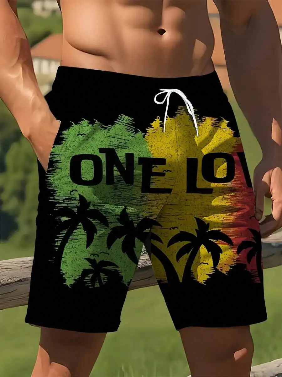 

Mens Quick-Dry Tropical Palm Tree Print Swim Trunks With Drawstring Waist