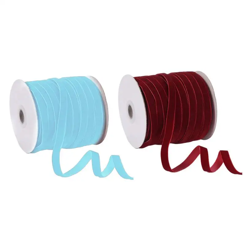 Nylon Velvet Ribbon 50 Yards Wreath Ribbon With Spool 3/8 Inch Wide Nylon Woven Ribbon For Wreath Crafts Bow Making