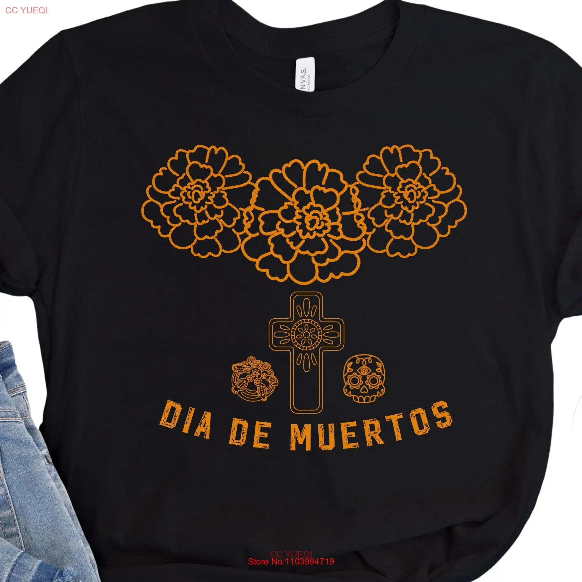 Day of the Dead T Shirt Flor de Muerto Cempasúchil Flowers Latin culture Marigold long or short sleeves