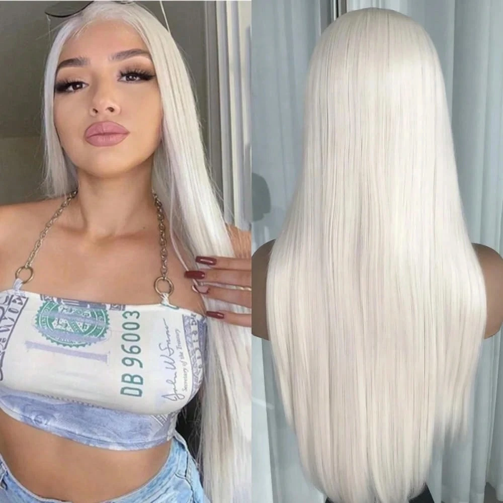 

13x4 Platinum White Hair Lace Front Wigs Long Straight Hair Wigs HD Lace Front Wigs Straight Lace Front Wigs 200 Density Wigs