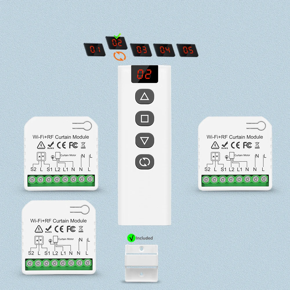 Tuya WiFi RF Rolladen-Steuerungsmodul mit Fernbedienung für Elektromotoren, Sonnenschutz, Google Home und Alexa