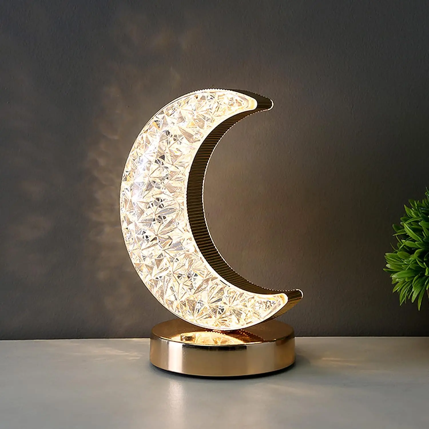 Bedside table lamp USB long touch stepless dimming 3 colour modes kindergarten night light acrylic crystal star and moon shape