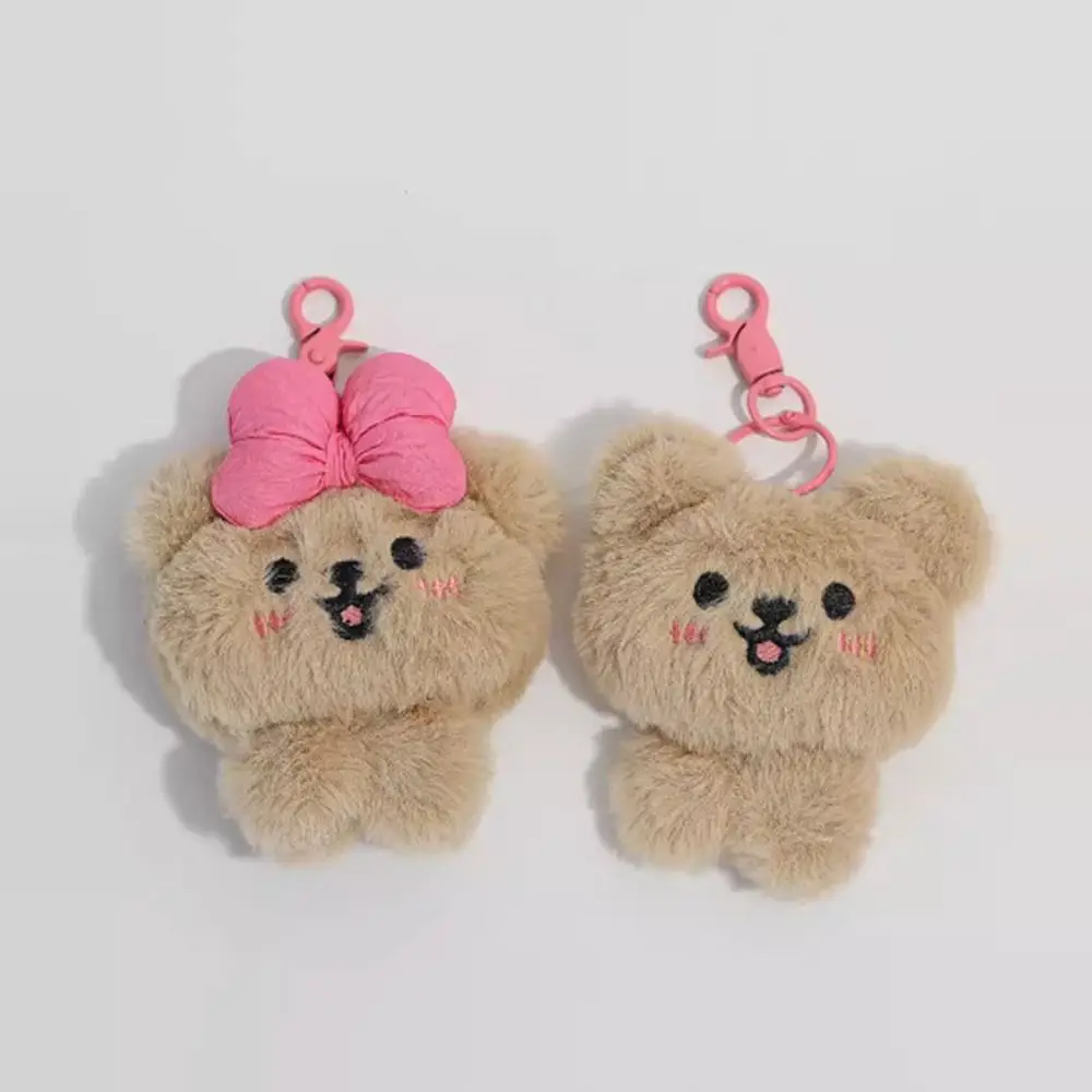 Creative Plush Pink Bow Bear Pendant Cartoon Stuffed Doll Bear Doll Keychain Hanging Ornament Backpack Key Chain Bag Accessories