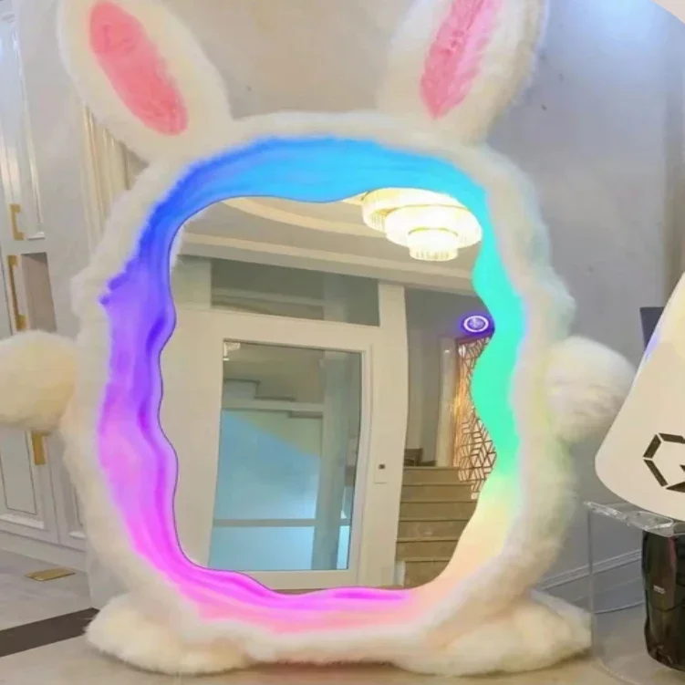 

Nordic Wave Full-length Mirror RGB Color Lighting Decoration Pet Cartoon Image Coat Shaped Floor Mirrors Optical