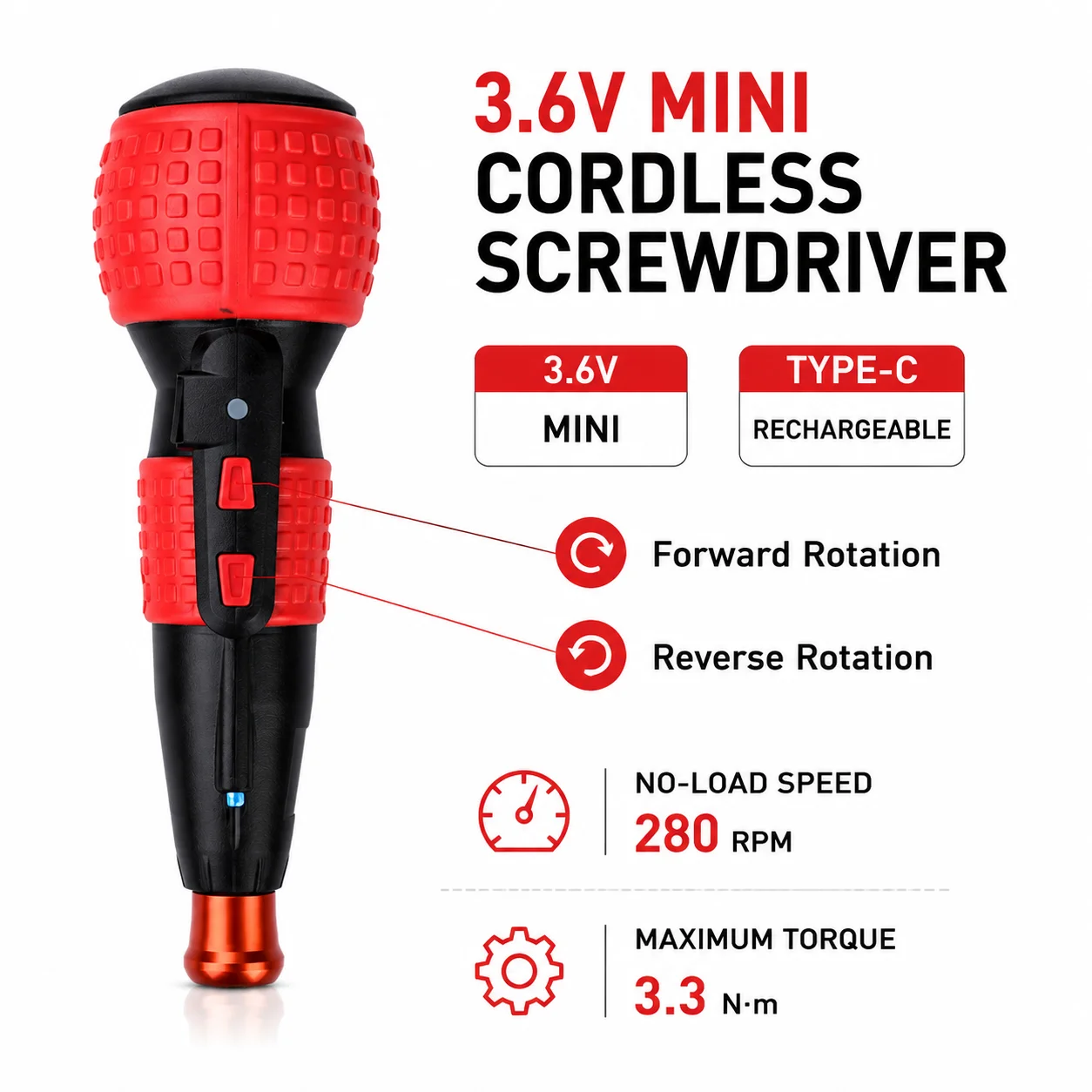 3.6V Mini Electric Screwdriver 2000mAh Rechargeable Cordless Screwdriver High Torque with LED Light USB Charging for Home DIY