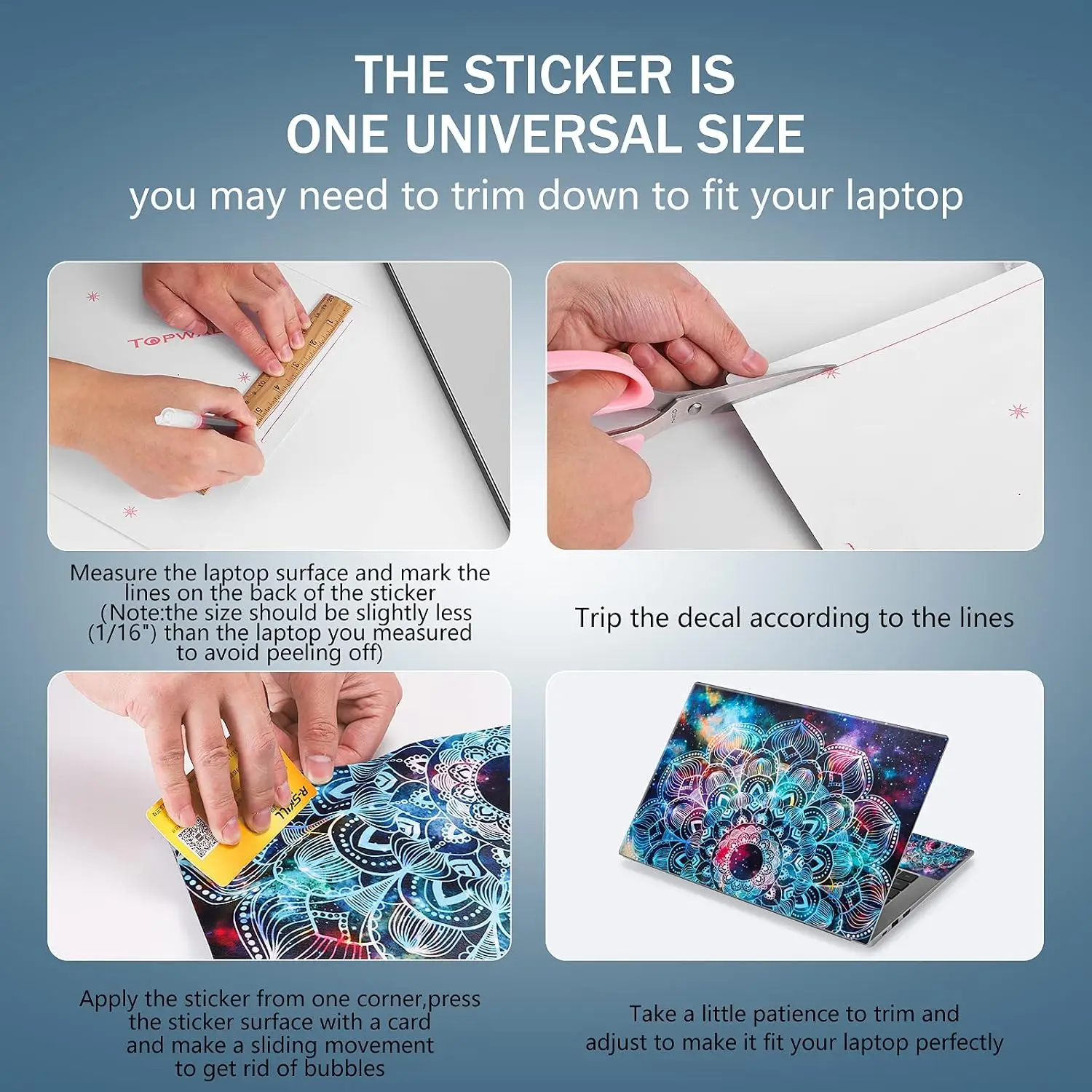 Cosmic Boho Mandala Pattern Laptop Decal Waterproof No Residue Notebook Skin For HP Dell Lenovo Huawei Xiaomi Laptops