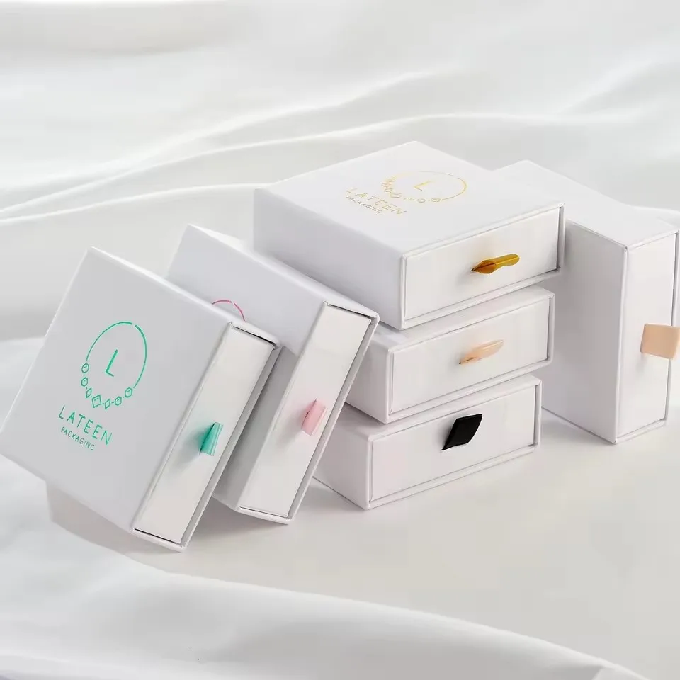 

50pcs Custom Logo Sliding Drawer Paper Jewelry Packaging Gift Box Jewelry Case Sliding Necklace Ring Jewelry Drawer Box