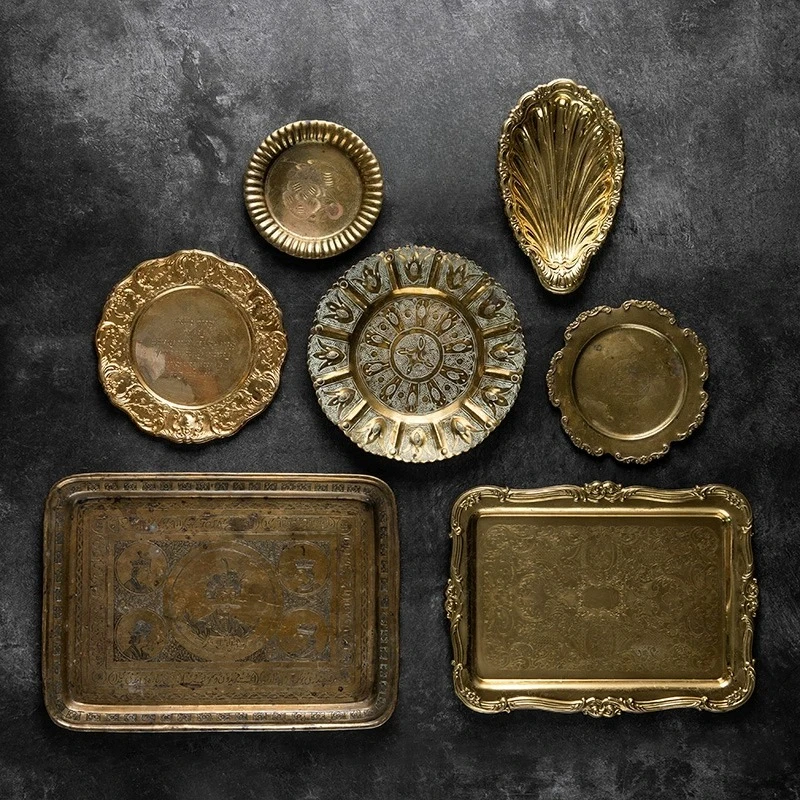 12.1  New F group European antique retro brass dining plate decoration ornament, home decoration only 1 piece