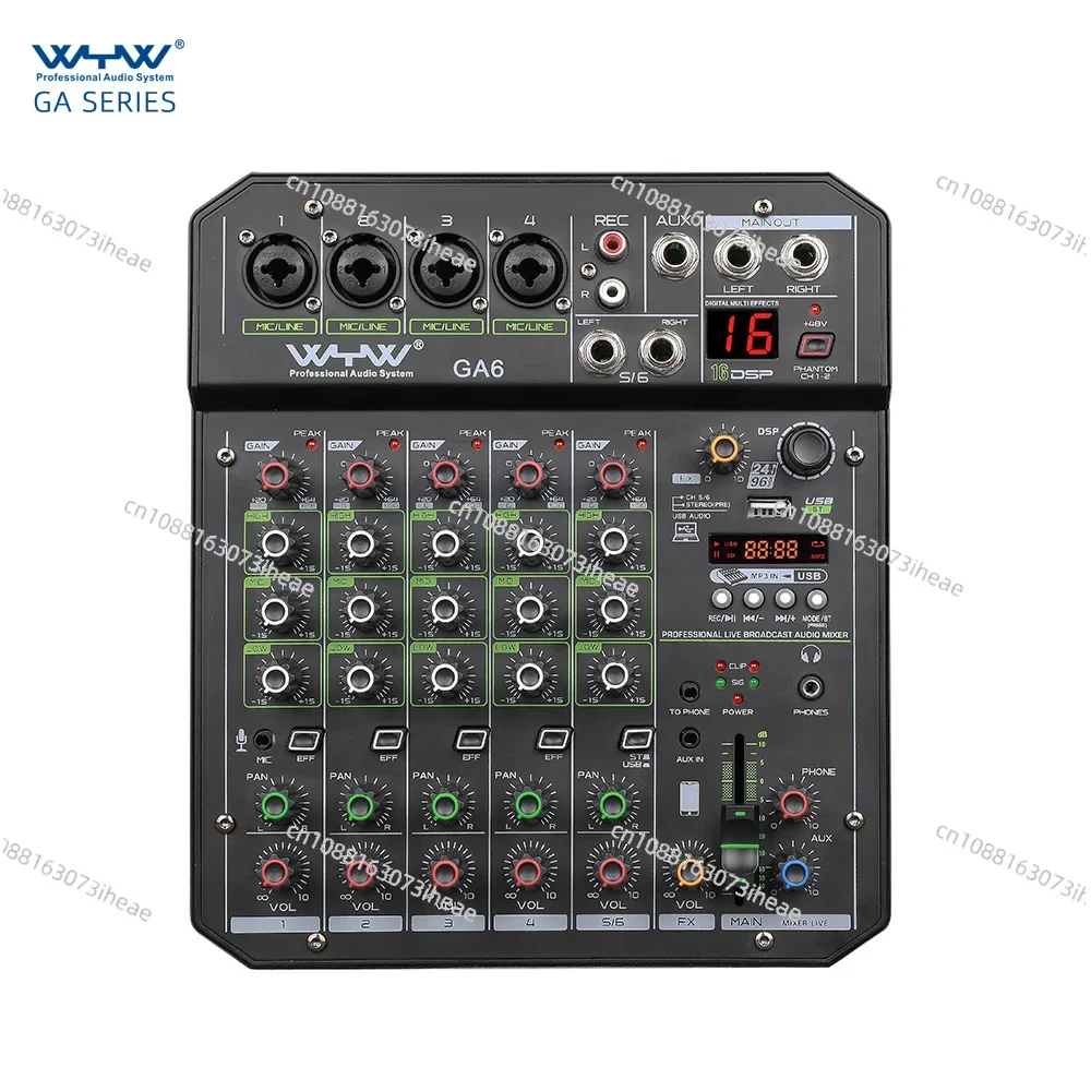 

6-way small Bluetooth mixer, digital effect device, built-in sound card can be connected to a computer