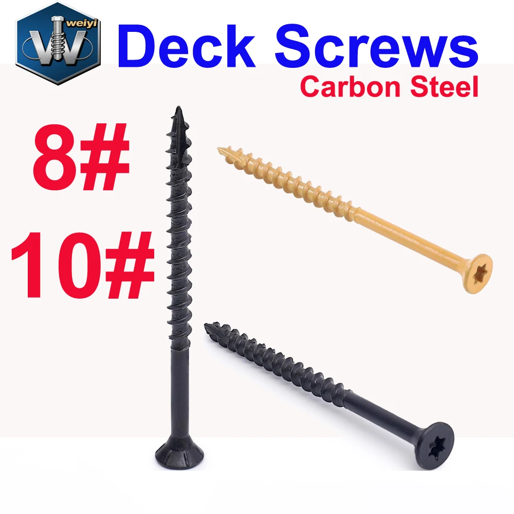 Weiyi 50/100pcs Six-Lobe Torx Deck Screws #8 #10 Flat Rust Resistant Rpoxy Coated Bronze and Black Self-tapping Wood Bolts