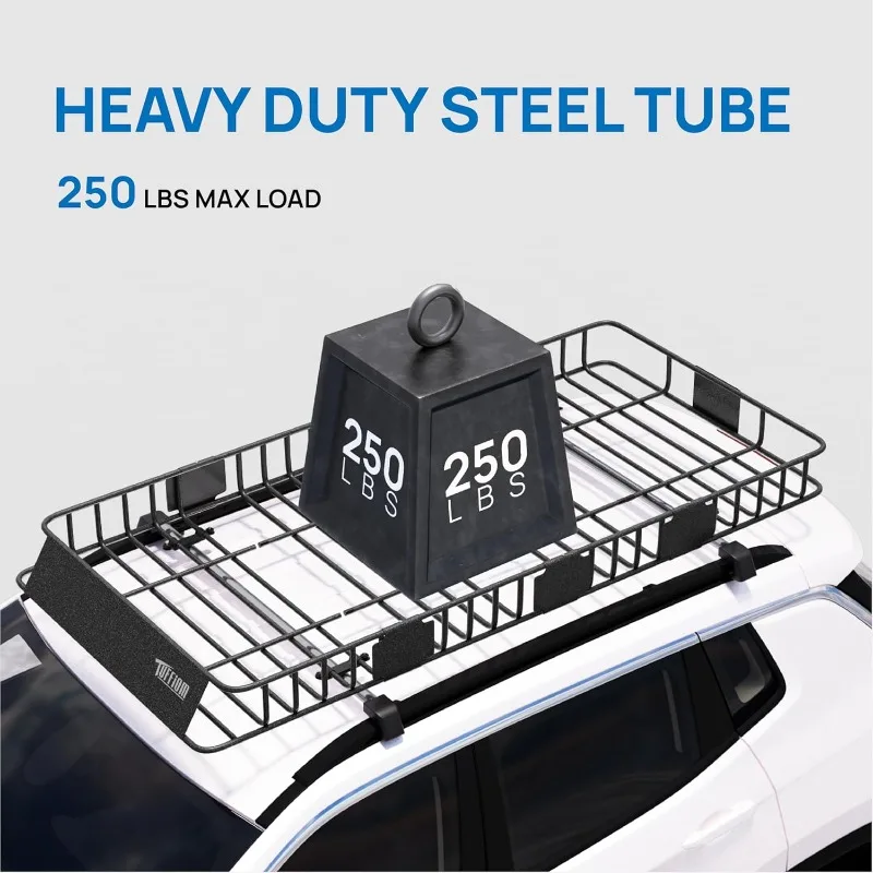حامل بضائع على السطح قابل للتمديد 250 رطل، سلة حامل سقف عالمية مقاس 84 * 39 * 5.5 بوصة مع شبكة مطاطية، حقيبة تخزين، أشرطة أ