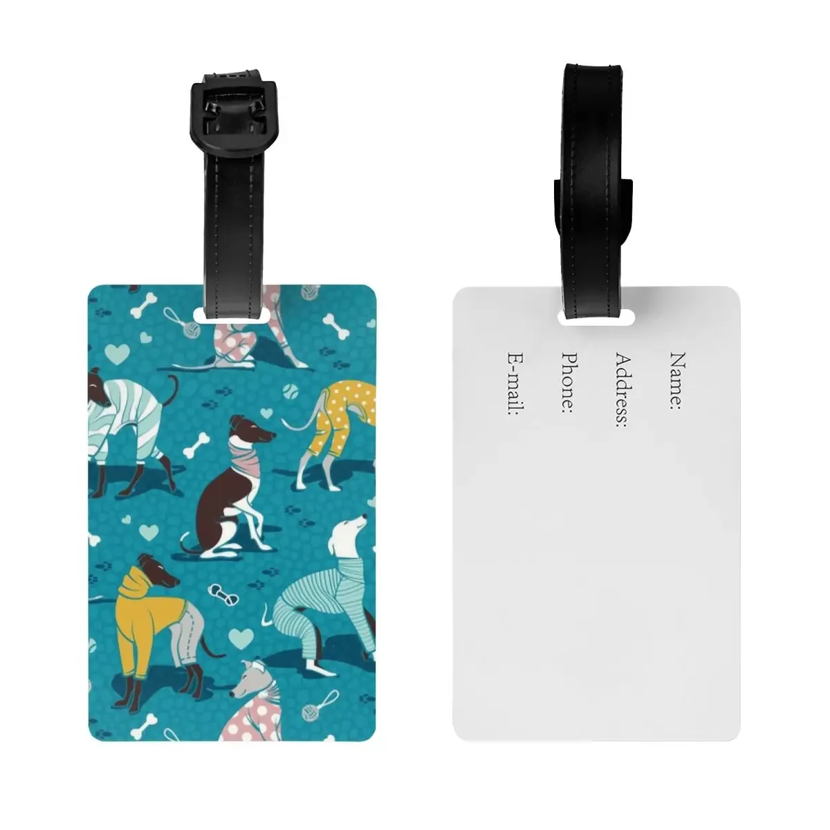 Custom Cute Greyhounds Dog Luggage Tag Privacy Protection Whippet Sighthound Pet Baggage Tags Travel Bag Labels Suitcase