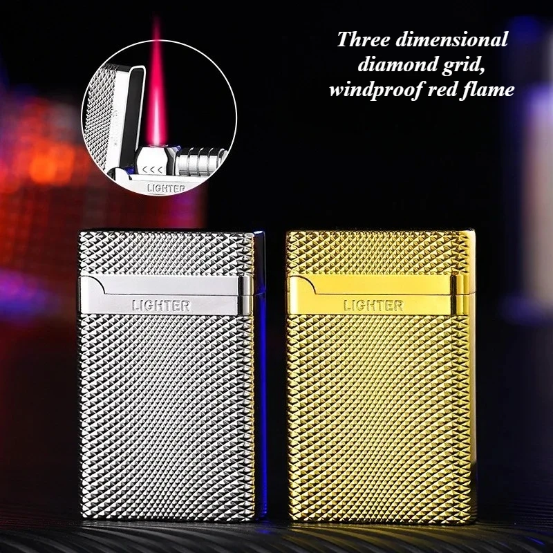 Direct windproof red fire lighter with double-sided relief circulation butane inflatable lighter men's cigarette accessories