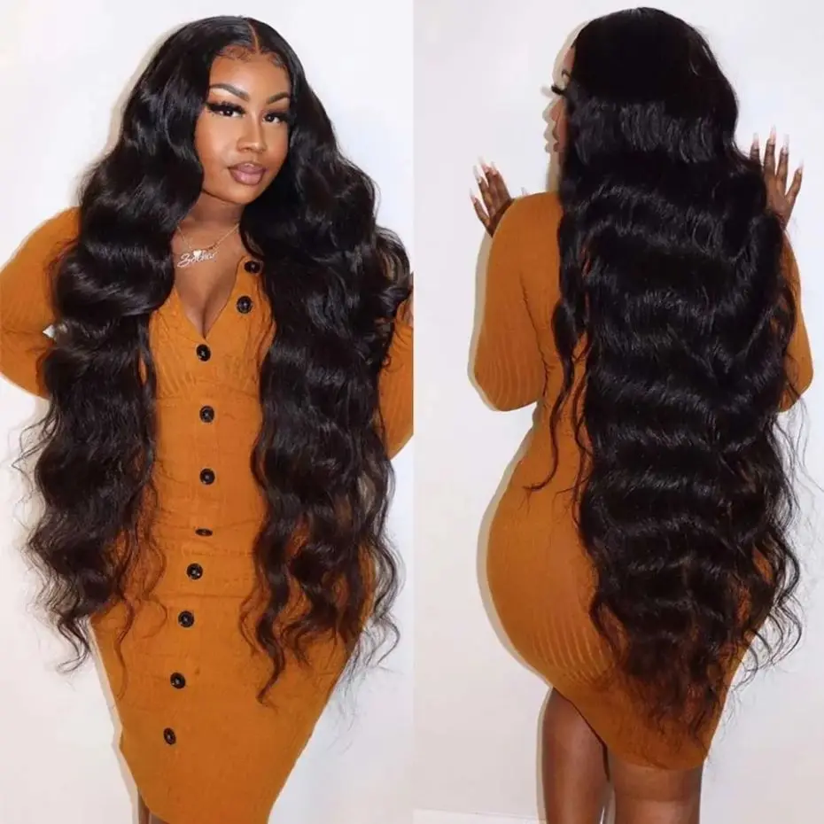 Perruque Body Wave Brésilienne Naturelle, Cheveux Humains, 13x4, 13x6, 4x4, Pre-Plucked, Lace Closure, Transparent HD, Sans Colle, pour Femme