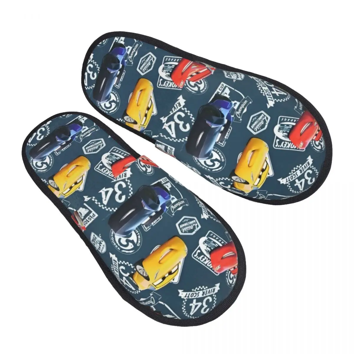 

Lightning Mcqueen And Sally Car Winter Cotton Plush Slippers Living Room Cozy Memory Foam Slides Non-slip