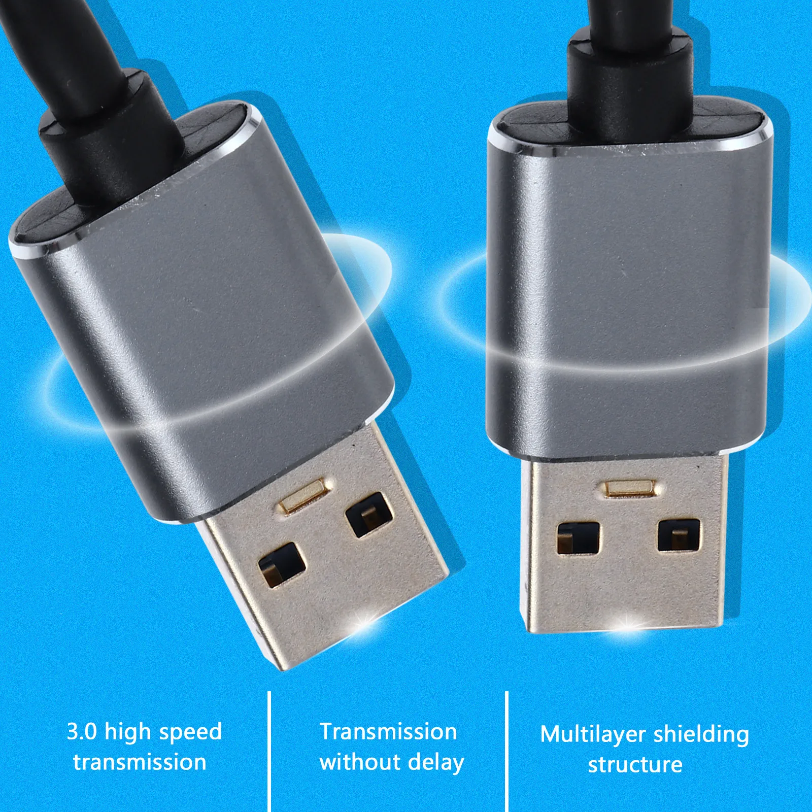 Câble USB 3.0 mâle-mâle pour transfert de données à haute vitesse, connecteurs plaqués or, double blindage pour ordinateurs portables, ordinateurs et appareils photo