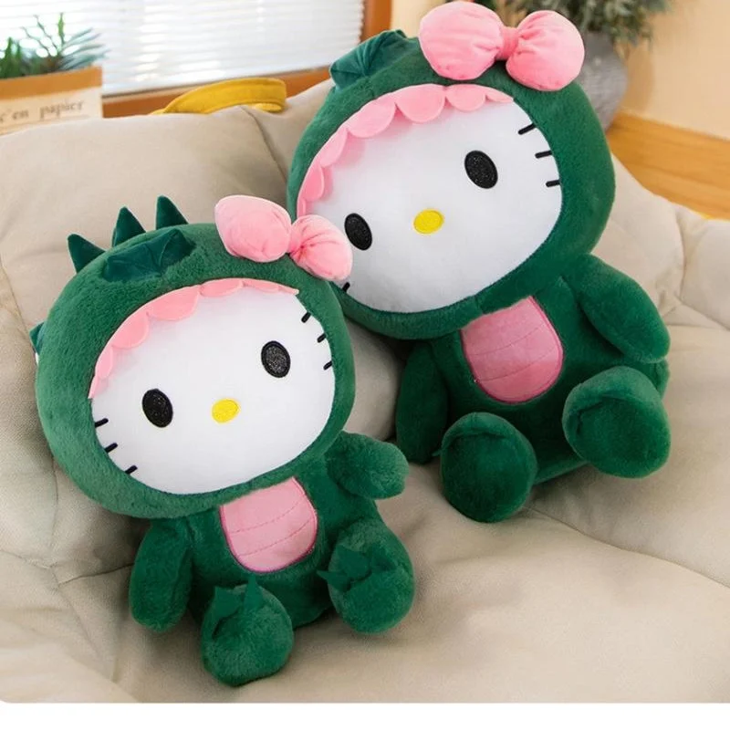 35cm Hello Kitty Cos dinosaurio Kawaii dibujos animados muñeco de peluche juguetes suave almohada cojín trasero niñas regalos de cumpleaños