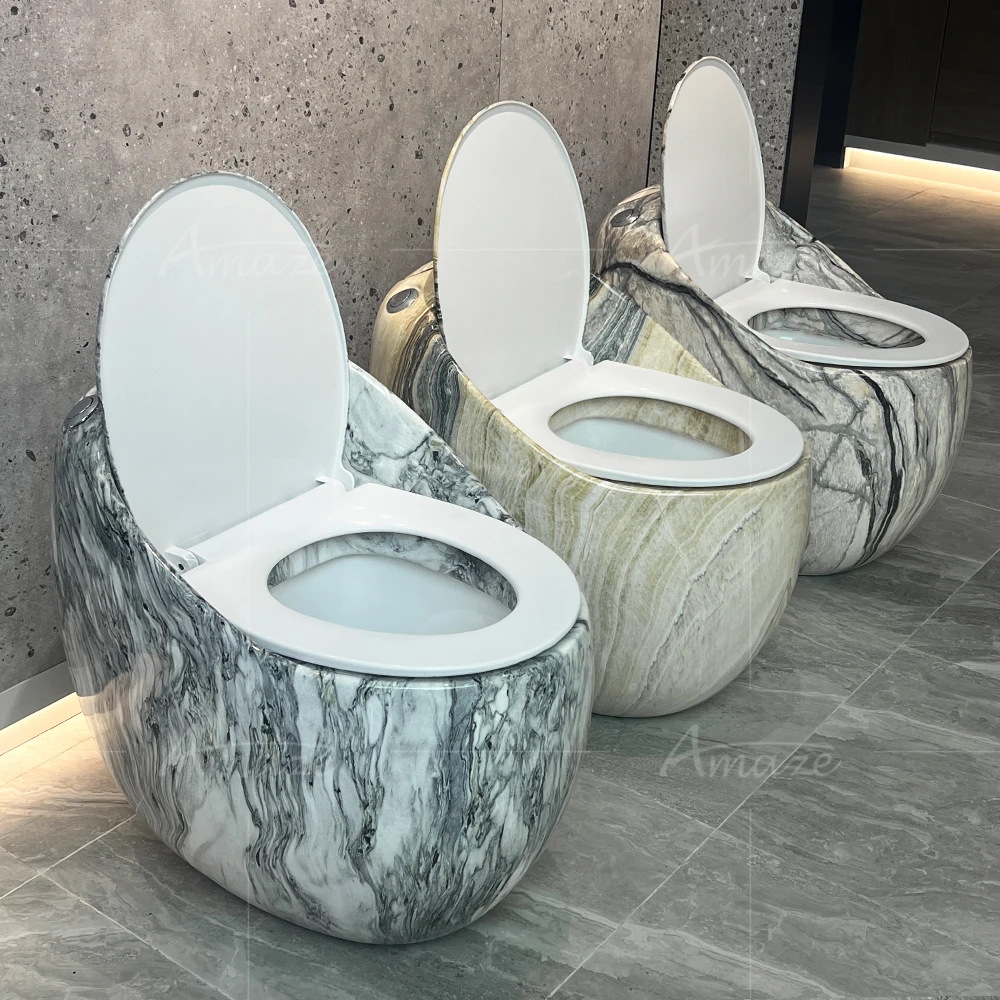 Toilet,Modern Marble Color One Piece Toilet Bowl Floor Mounted Ceramic Inodoros Egg Round Shape WC For Bathroom - view 3