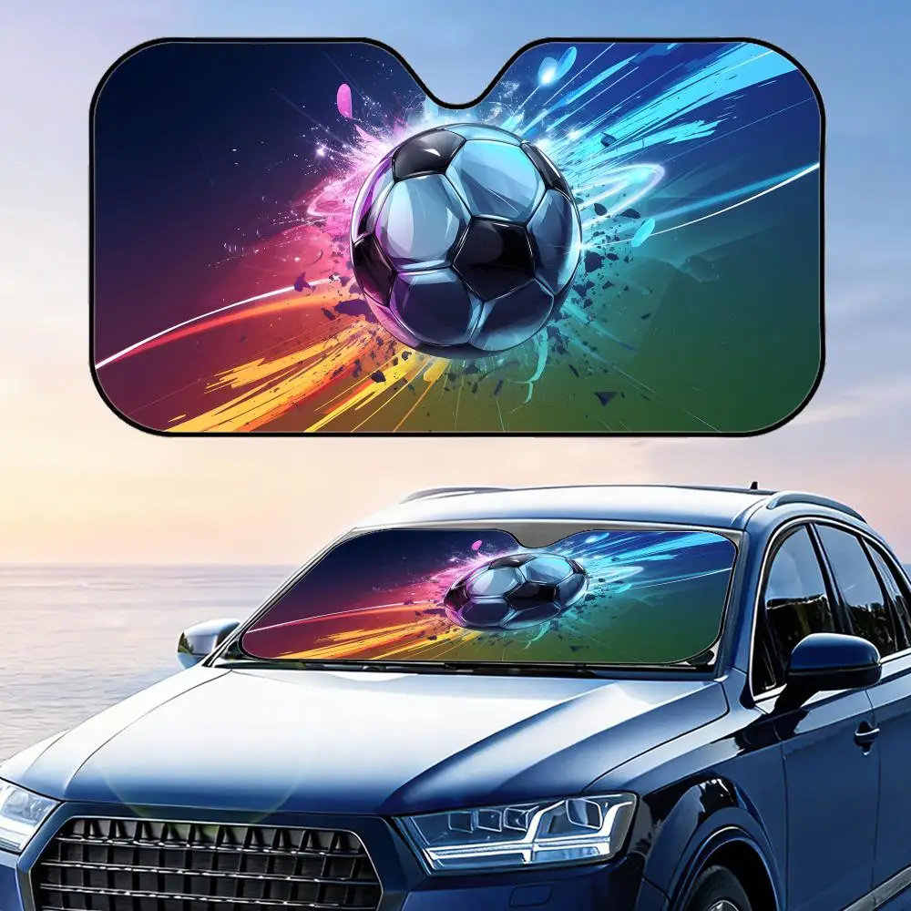 

Colorful Abstract Soccer Sun Visor Car Sun Shade Windshield Cover UV Protection Aluminum Foil Reflective Heat Insulation