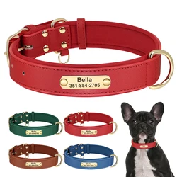 Coleira de couro PU personalizada, coleiras acolchoadas macias, grátis gravado Pet ID, colar para cães pequenos e médios, Pitbull e Bulldog