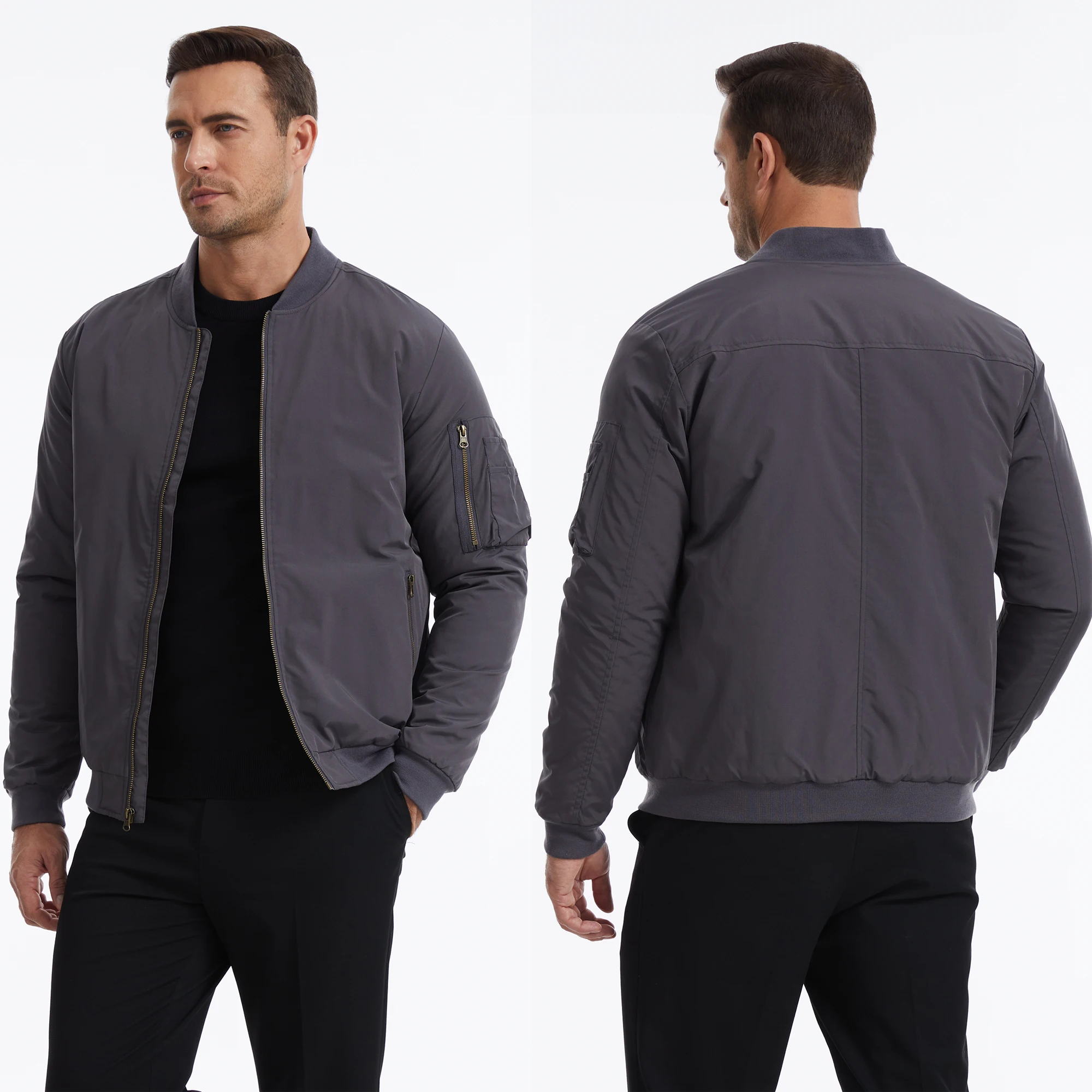 Herbst-Winter-Herren-Bomberjacke, Warme Windjacke mit Vollreißverschluss, Militär-Pilotenjacke, Lässige Winddichte Outdoor-Jacke – Detail 16