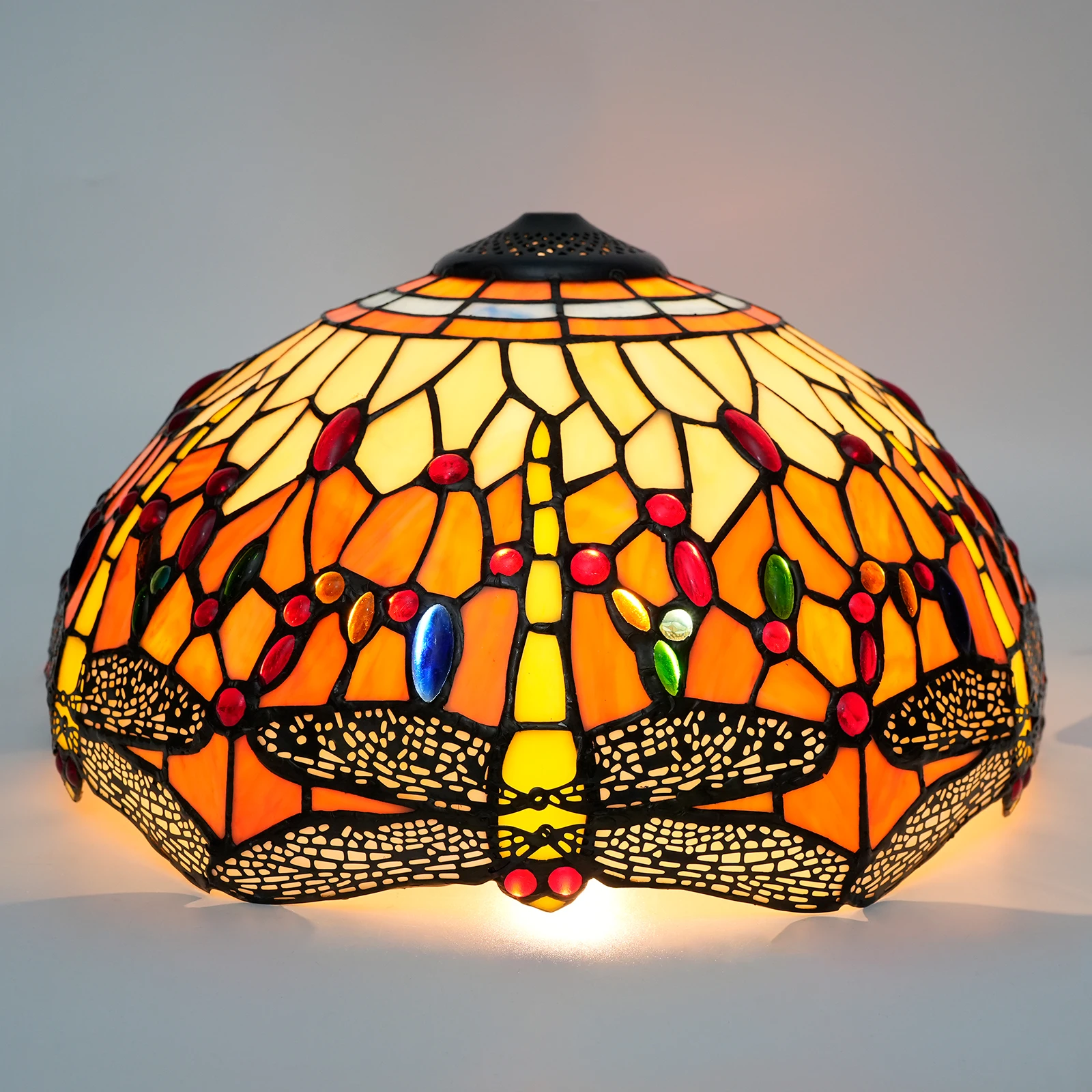 Mediterranean Style Lamp Shade 16 Inches Wide Accessories Replacement Dragonfly Style Stained Glass Lampshade for Floor Lamp