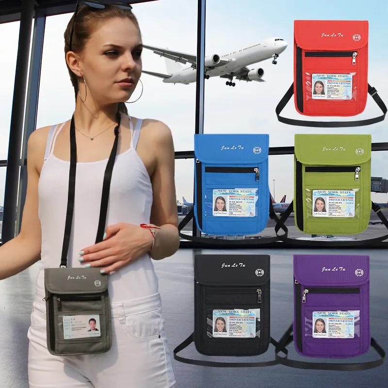 Waterproof RFID Nylon Travel document storage bag Card passport Bag Neck Wallet Money Document Card Passport Pouch Protect