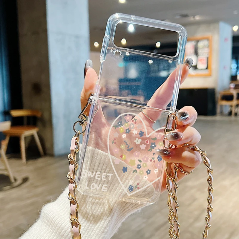 كبير القلب نمط Crossbody حبل القضية لسامسونج غالاكسي Z Flip 7 6 5 4 3 5G Flip7 FE Flip6 Flip5 واضح لينة الحبل غطاء الهاتف #5