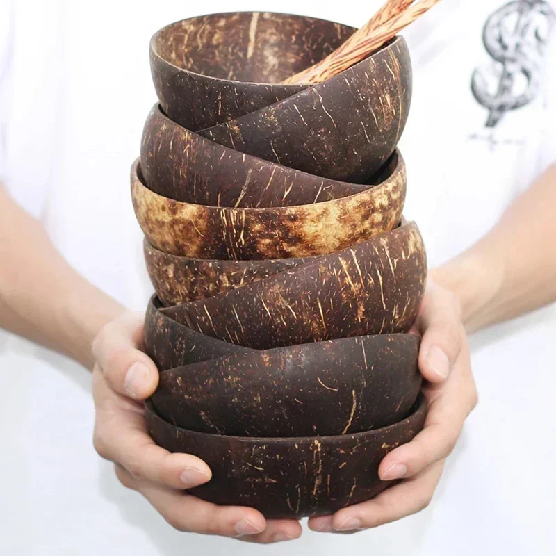 Cuenco de coco Natural, vajilla de madera, cuenco creativo para ensalada de frutas, fideos, arroz, cáscara de coco, vajilla decorativa para Cocina