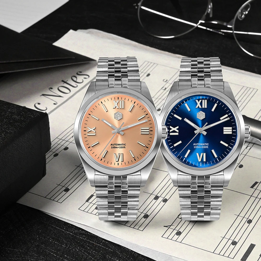 San Martin 39mm Men Dress Automatic Mechanical Watch Steel YN55 Roman Numeral Sunray Dial Business Watches Sapphire 10Bar SN0050
