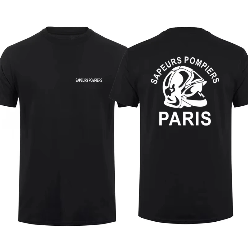 Fashion Sapeurs Pompiers Paris Letter Print Man T-shirt French Firefighter Brigade Tee Summer Casual Cool Black Short Sleeve Top