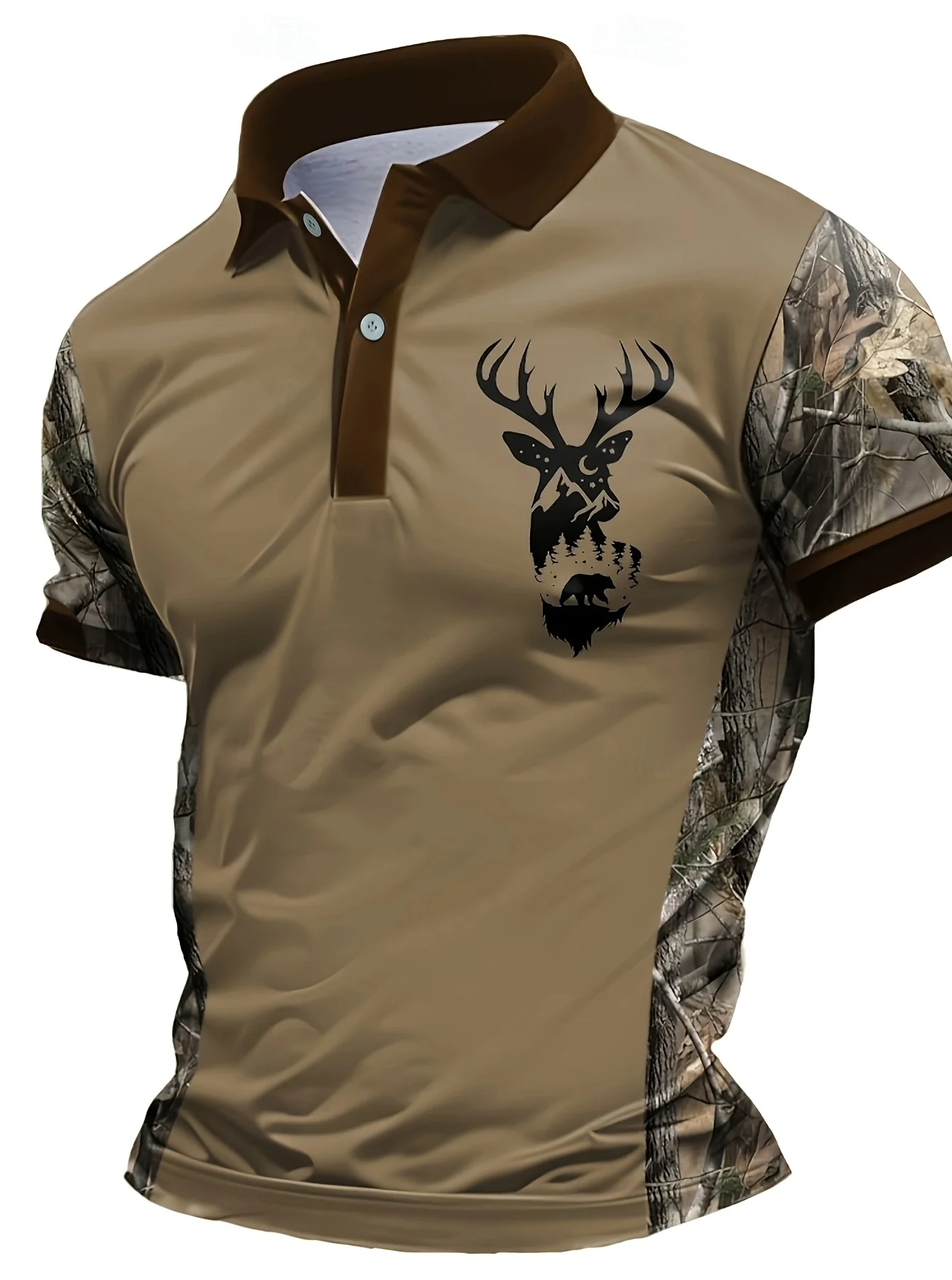 2026 Summer New Style Men's Short-Sleeved Polo Shirt With 3D Elk Pattern Print Street Casual Fashion Comfortable And Soft