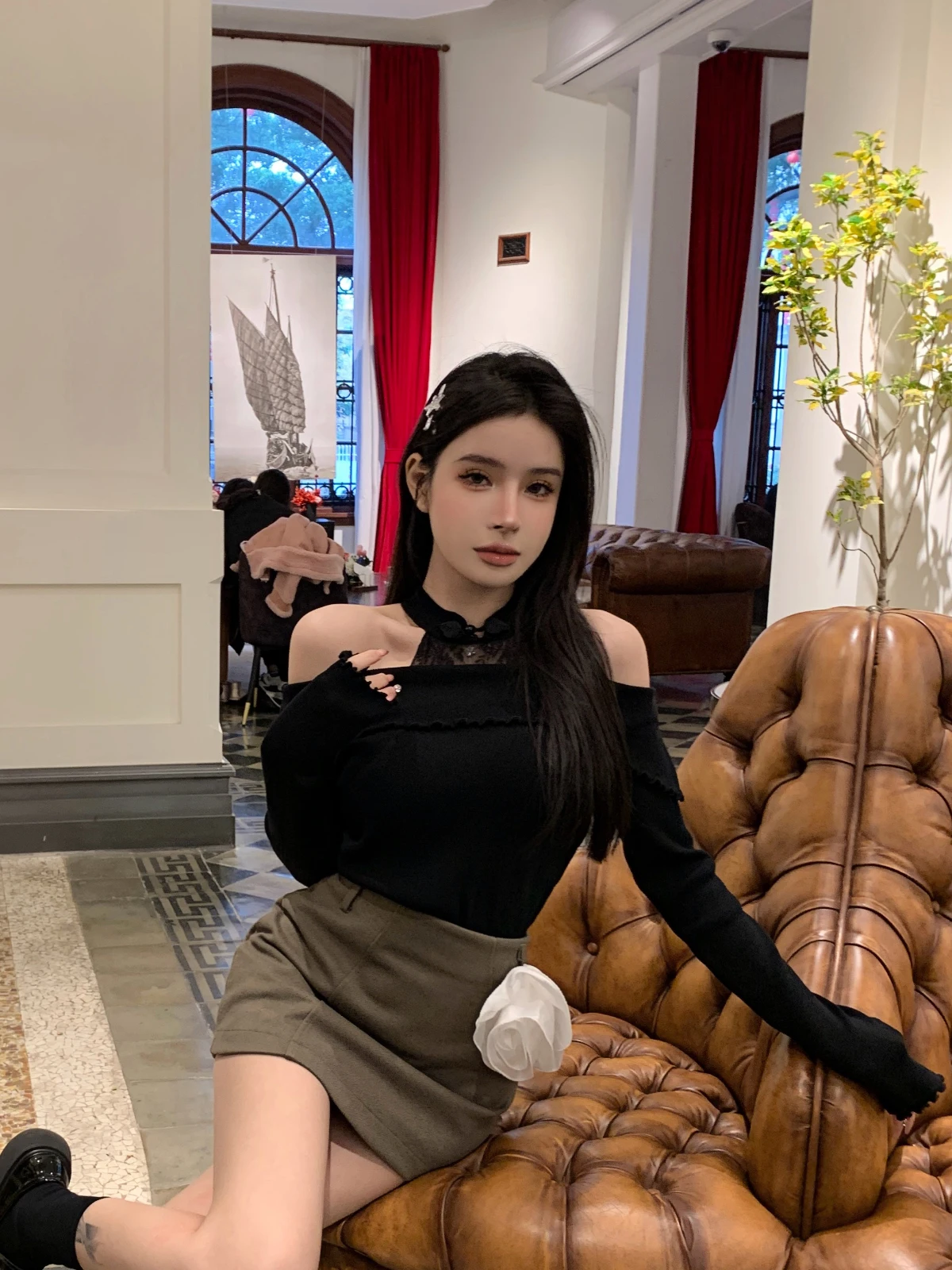 

Ele Lace Ne Knitted Sweater Women's New Chinese Sle Button Splice Long Sve Regular Length Spring Faion