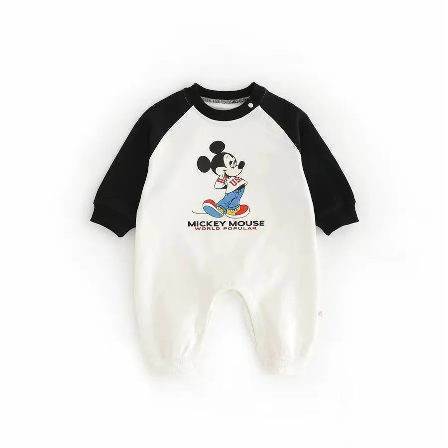 2024 New Spring And Autumn Baby Jumpsuit Long Sleeved Cartoon Mickeymouse Boys\' Clothing Baby Jumpsuit Children\'s Loose Jumpsuit