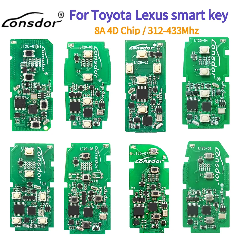 Remote Key PCB Universal Lonsdor LT20 for Lexus for Toyota for Subaru 8A 4D Chip A433 F433 5290 0020 0440 0410 0140 5801