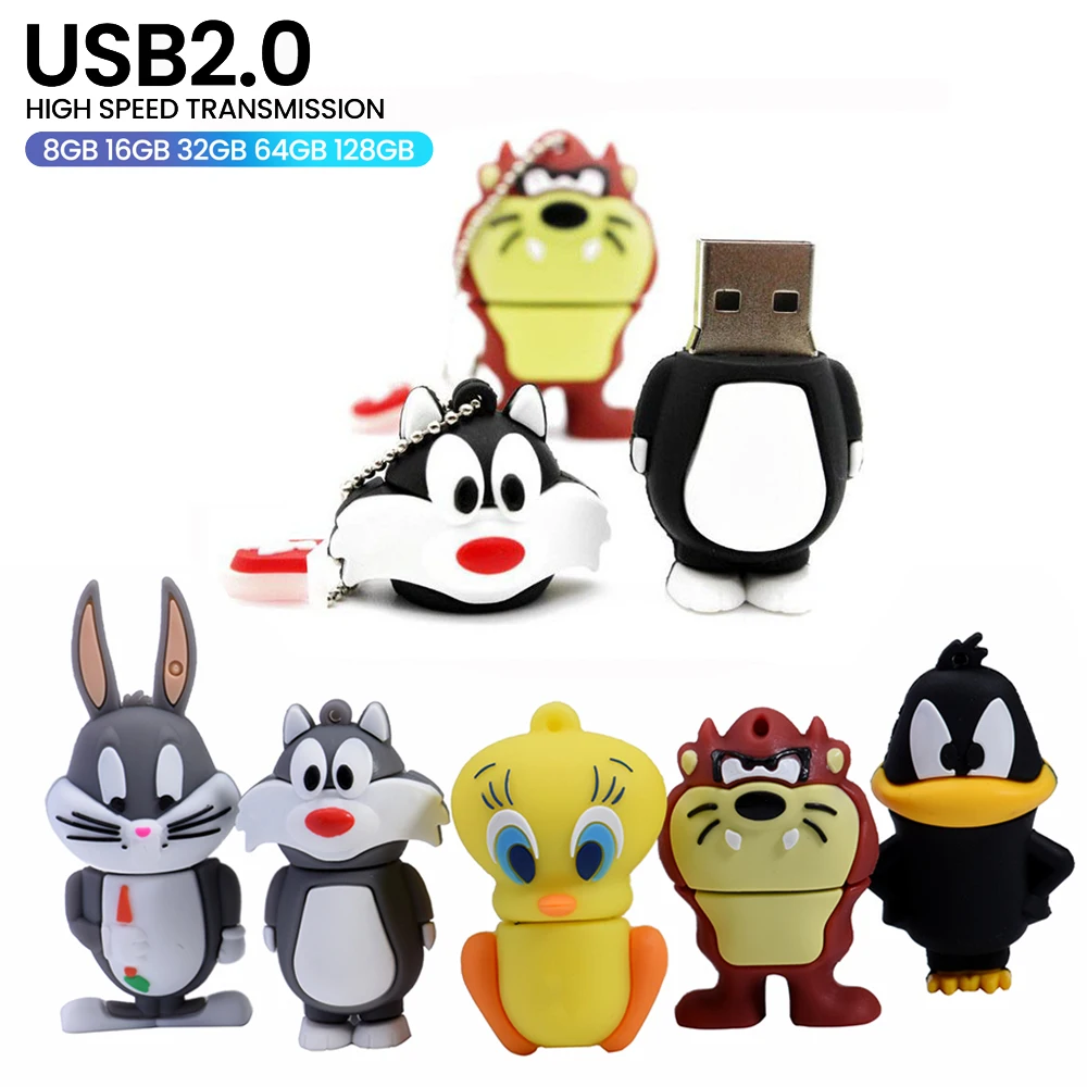 

USB-накопитель с мультяшным кроликом, 8 ГБ, 4 ГБ, подарки для детей, 16 ГБ, карта памяти, реальная емкость, 64 ГБ, 32 ГБ, с брелоком