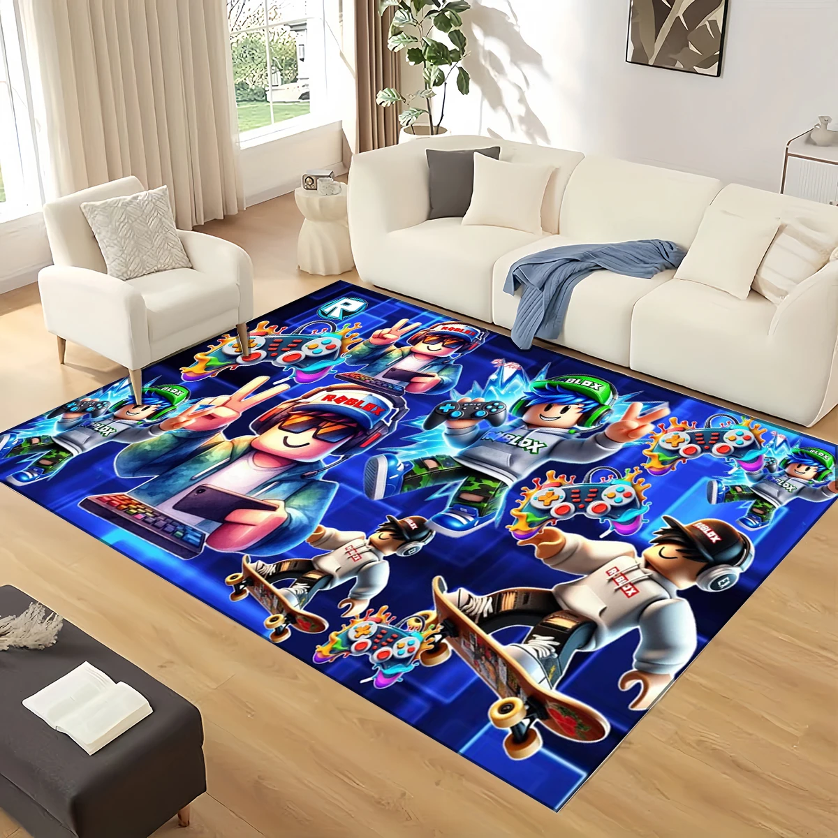 3D R-Robloxs Cartoon Block Game Style Large Carpet – Non-Slip Soft Floor Mat for Living Room, Bedroom, Playroom & Birthday Gift