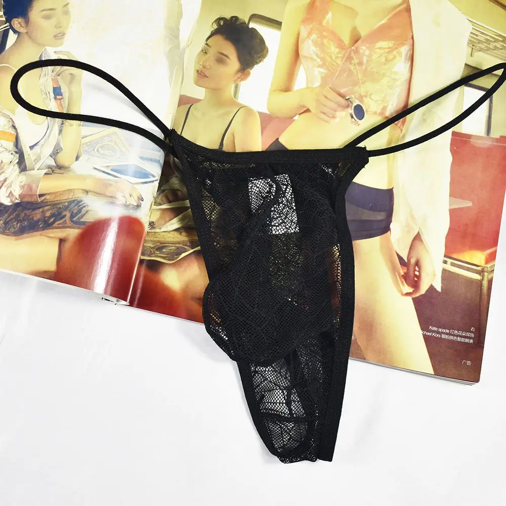 Summer Thin Transparent Men's Lace Mesh Large Bag Thong Transparent T-back Men Sexy G-Strings Sissy Panties Lingerie Gay Briefs