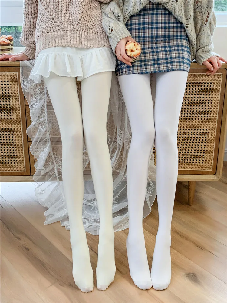 Fall Winter Adult Women Milk White Silk Socks Lolita Velvet Thin Bottom Jumpsuit Socks Pantyhose for Girls