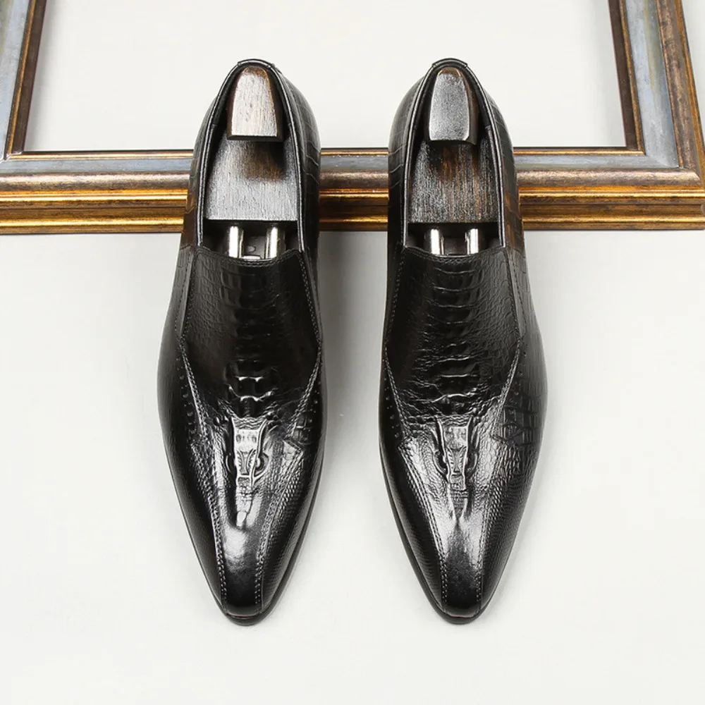 New Mens Breathable Fashion Crocodile Pattern Embossed Leather Shoes Business Casual Mens Loafers Formal Dress Shoes