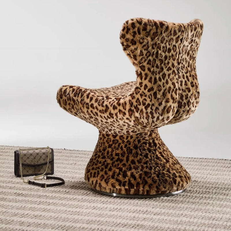 Rotating makeup chair, retro leopard print single chair