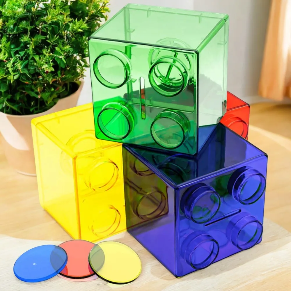 Transparent Plastic Building Block Toy Box - Stackable Coin Piggy Bank Money Storage Tank for Sundries Containers Wooden box Tea