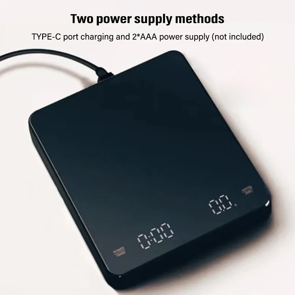 New 3kg/ 0.1g  Digital Coffee Scale with Timer LED Screen Espresso USB Rechargeable High Accuracy Measuring Kitchen Scale