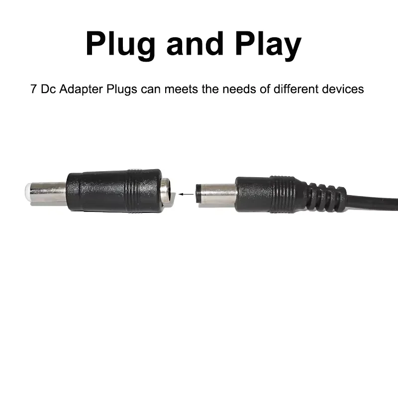 Universal Power Cable USB to DC 5.5 * 2.1mm Jack 5V Charging Cord with 8 Selectable Connector Tips for CCTV Cameras TV Box