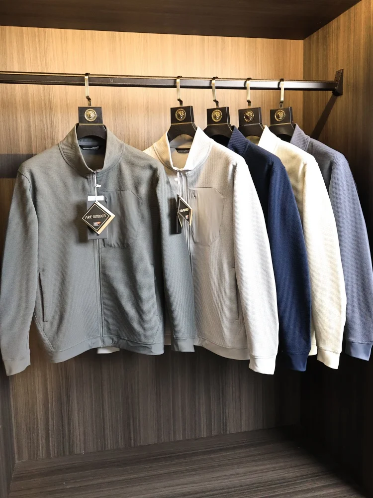 Loose Fit Men's Jacket Textured Fabric Stand Collar Autumn Fashion Casual Style Pure Color Versatile Lightweight Windproof