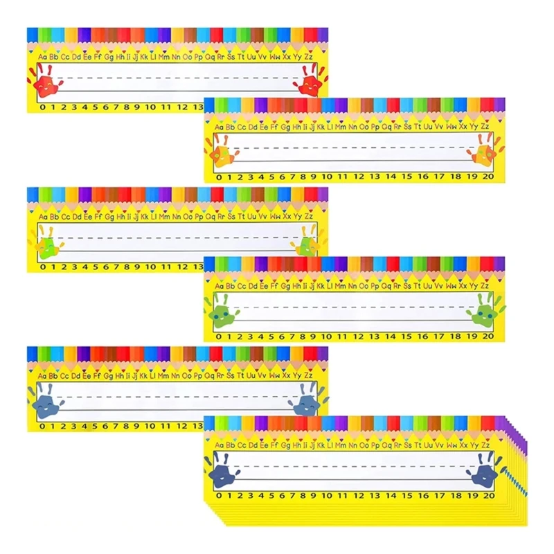 60 Stück Namensschilder Schreibtisch Namensaufkleber Namen Tages mit Buntstiftmuster Personalisierte Namensaufkleber für die