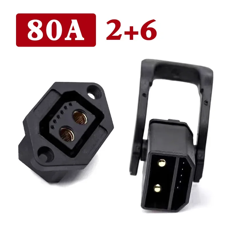 80A 2+6 Lithium Battery Plug Socket High Current Electric Vehicle Discharging Power Plugs 8Pin E-bike Male Female Connector